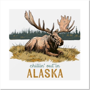 Chillin' in Alaska Moose Art Posters and Art